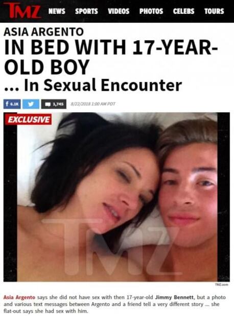 Las fotos que comprobarían el encuentro sexual entre Asia Argento y un menor de edad