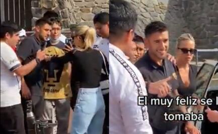 VIDEO: Pareja de Eduardo Salvio, jugador de Pumas, se enoja y empuja a aficionados del equipo