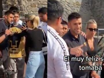 VIDEO: Pareja de Eduardo Salvio, jugador de Pumas, se enoja y empuja a aficionados del equipo