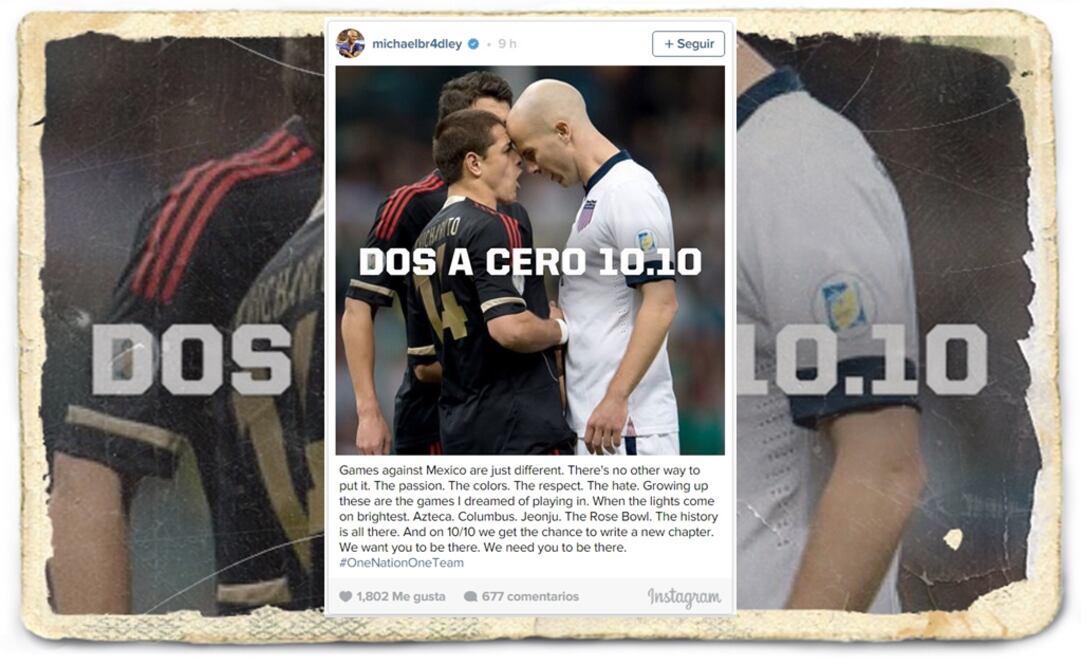 He pictured facing 'Chicharito' Hernández. (Taken from Instagram @michaelbr4dley)