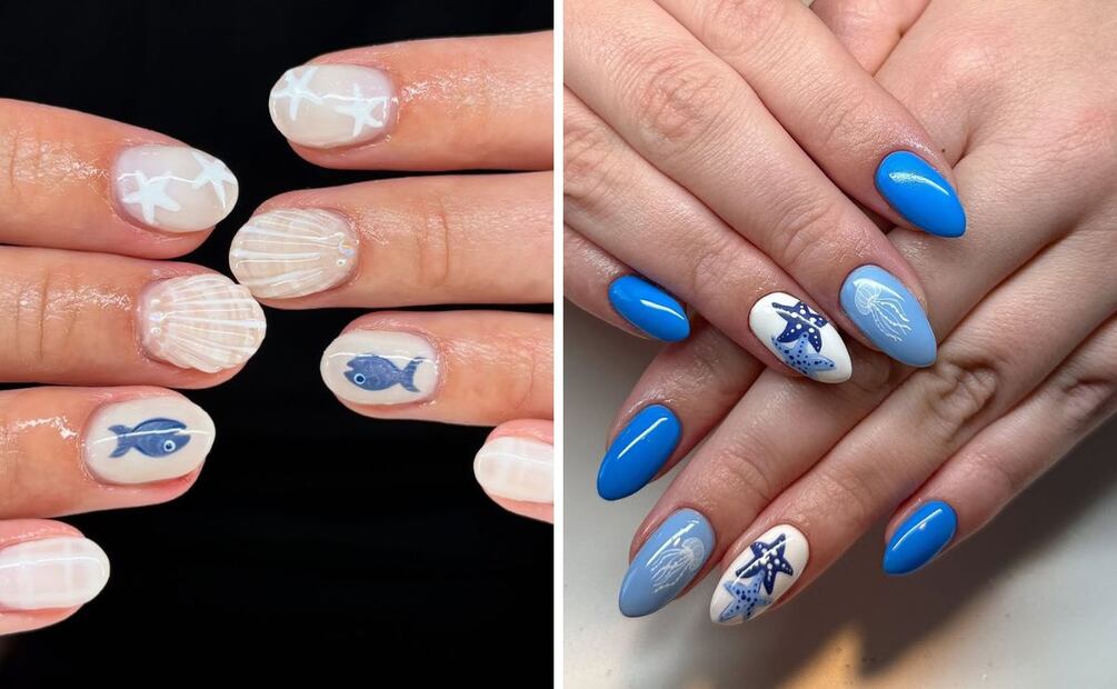 El azul es el color predominante en este tipo de diseños de uñas. Foto: Especial. Instagram @gelsbyari @nailsbysue_