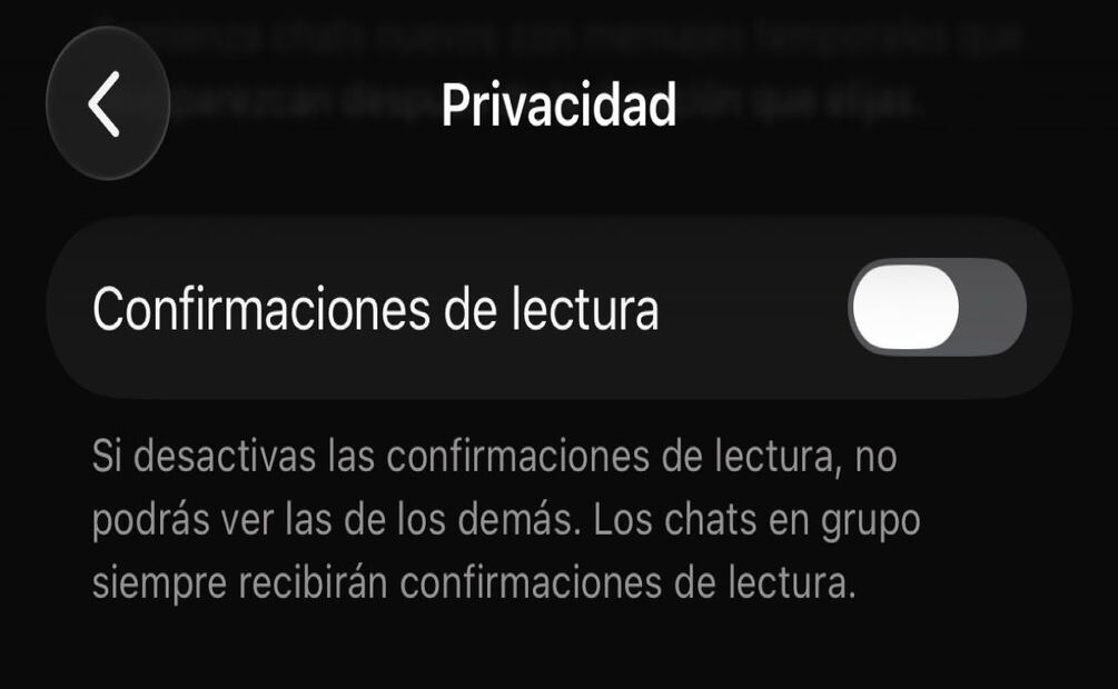 Las confirmaciones de lectura se pueden desactivarse desde la pestaña de privacidad en WhatsApp. Foto: Captura de pantalla