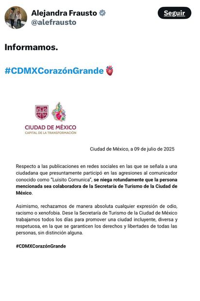 El comunicado fue difundido en redes sociales. Foto: ´X´