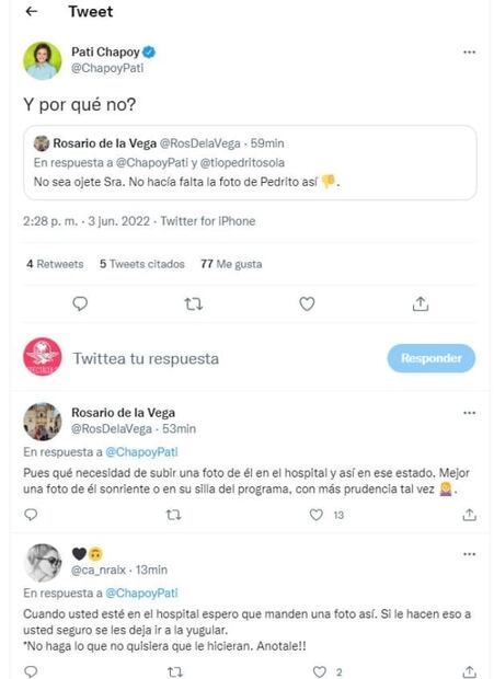 Pati Chapoy alarma con foto de Pedro Sola en el hospital; "culpan" al Escorpión Dorado