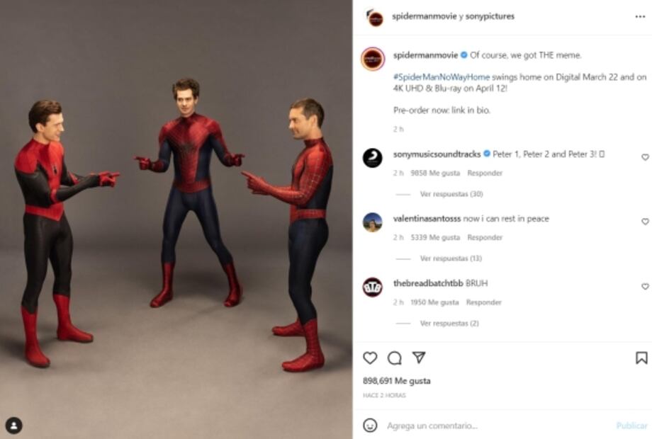 Tom, Tobey y Andrew hacen el meme realidad