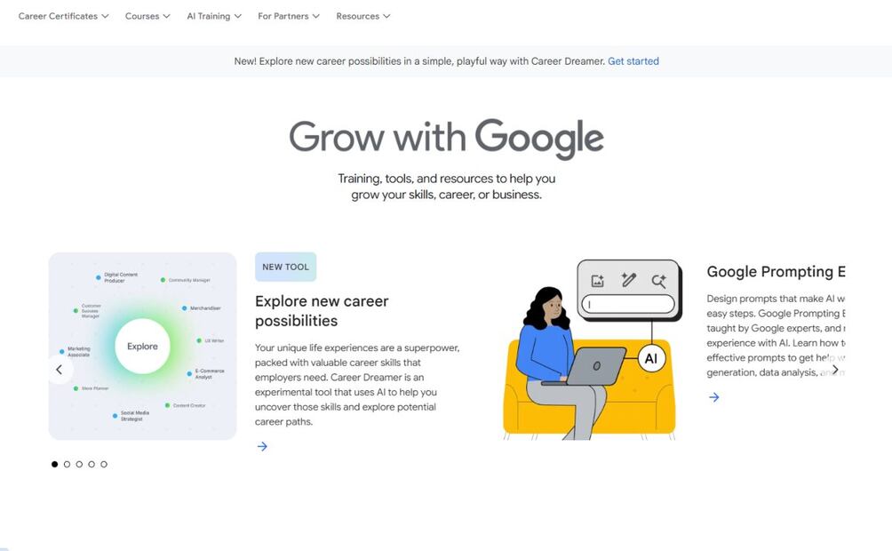 Cursos gratuitos de Google. Imagen: captura de pantalla