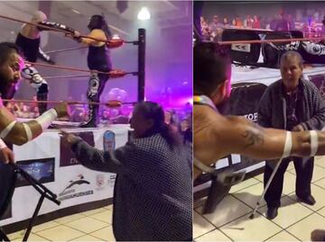 VIDEO: Abuelita agarra a bastonazos a luchador profesional en plena función