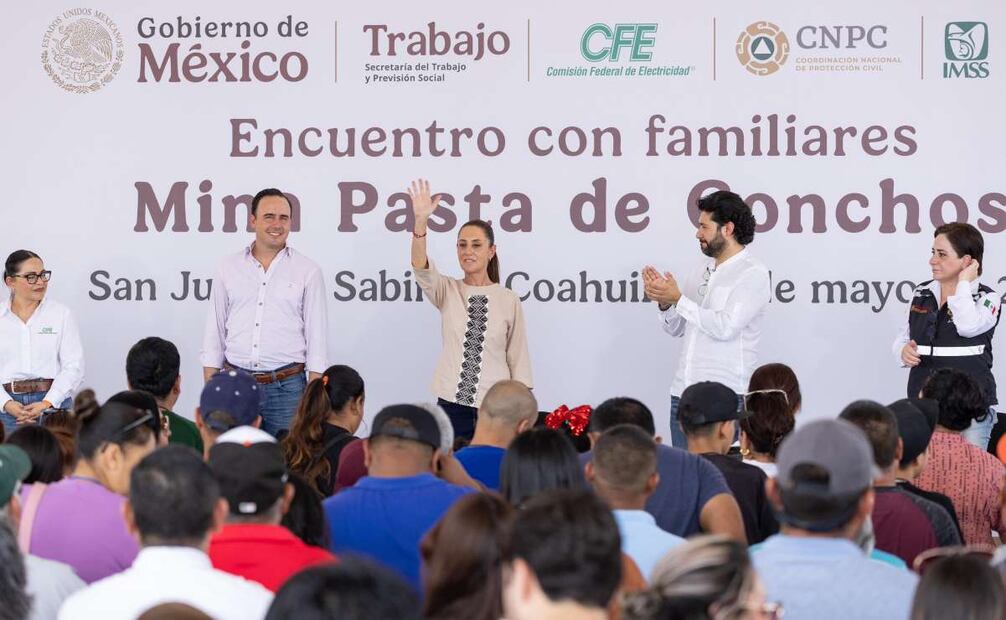 La presidenta Claudia Sheinbaum Pardo encabezó un Encuentro con familiares de las victimas por el derrumbe de la Mina Pasta de Conchos, en San Juan de Sabinas, Coahuila. Foto: Hugo Salvador/EL UNIVERSAL