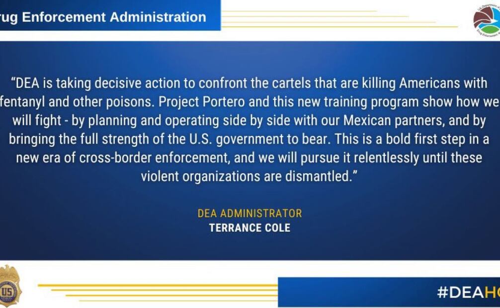 DEA insiste que Proyecto Portero se realiza “en coordinación con nuestras contrapartes” en México. (19/08/25) Foto: X