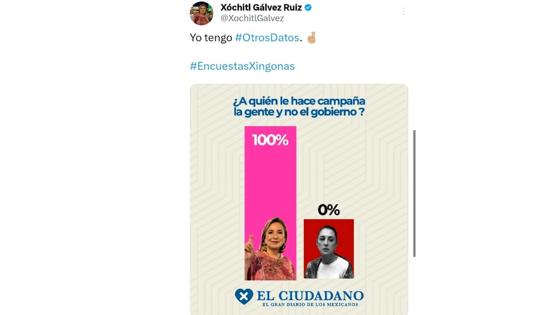 Publicación de Xóchitl Gálvez. Foto: especial