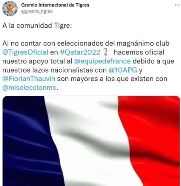 Afición de Tigres anuncia apoyo a Francia: Nuestros lazos con Gignac son mayores que con México