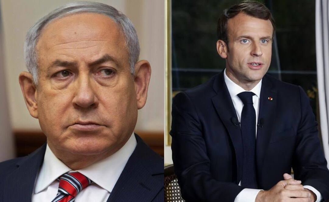 El primer ministro israelí, Benjamín Netanyahu y el presidente de Francia, Emmanuel Macron. Foto: especial
