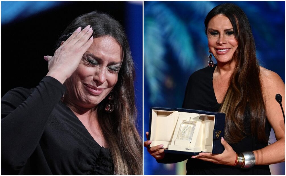 Karla Sofía Gascón da emotivo discurso en Cannes y recibe galardón. Foto: AP/AFP