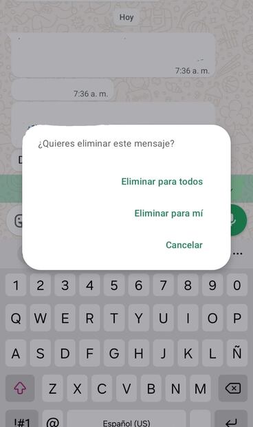 Si usas la función "Eliminar" de WhatsApp, las otras personas sí son notificadas. Foto: Captura de pantalla