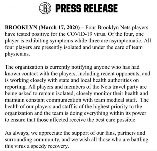 Kevin Durant y tres jugadores de Nets positivos por coronavirus
