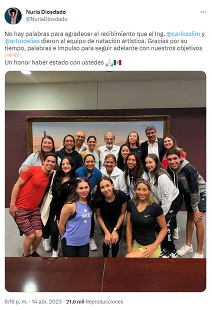 Equipo mexicano de natación artística agradece a Carlos Slim y Arturo Elías Ayub por el apoyo para viajar a la serie mundial de Somabay, Hurgada, Egipto. Foto: Twitter @NuriaDiosdado