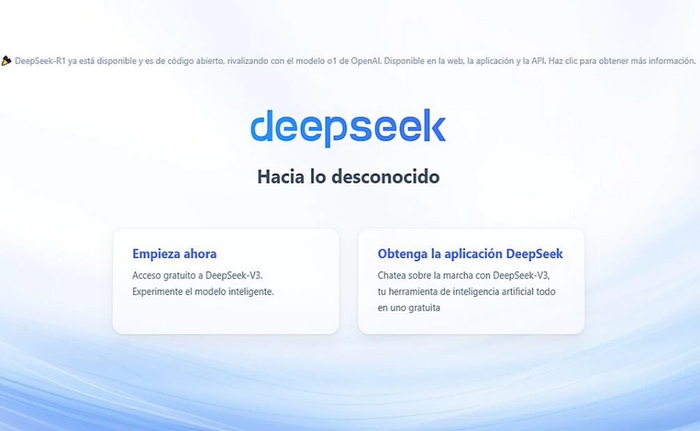 DeepSeek inteligencia artificial china. Foto: Captura de Pantalla página oficial DeepSeek