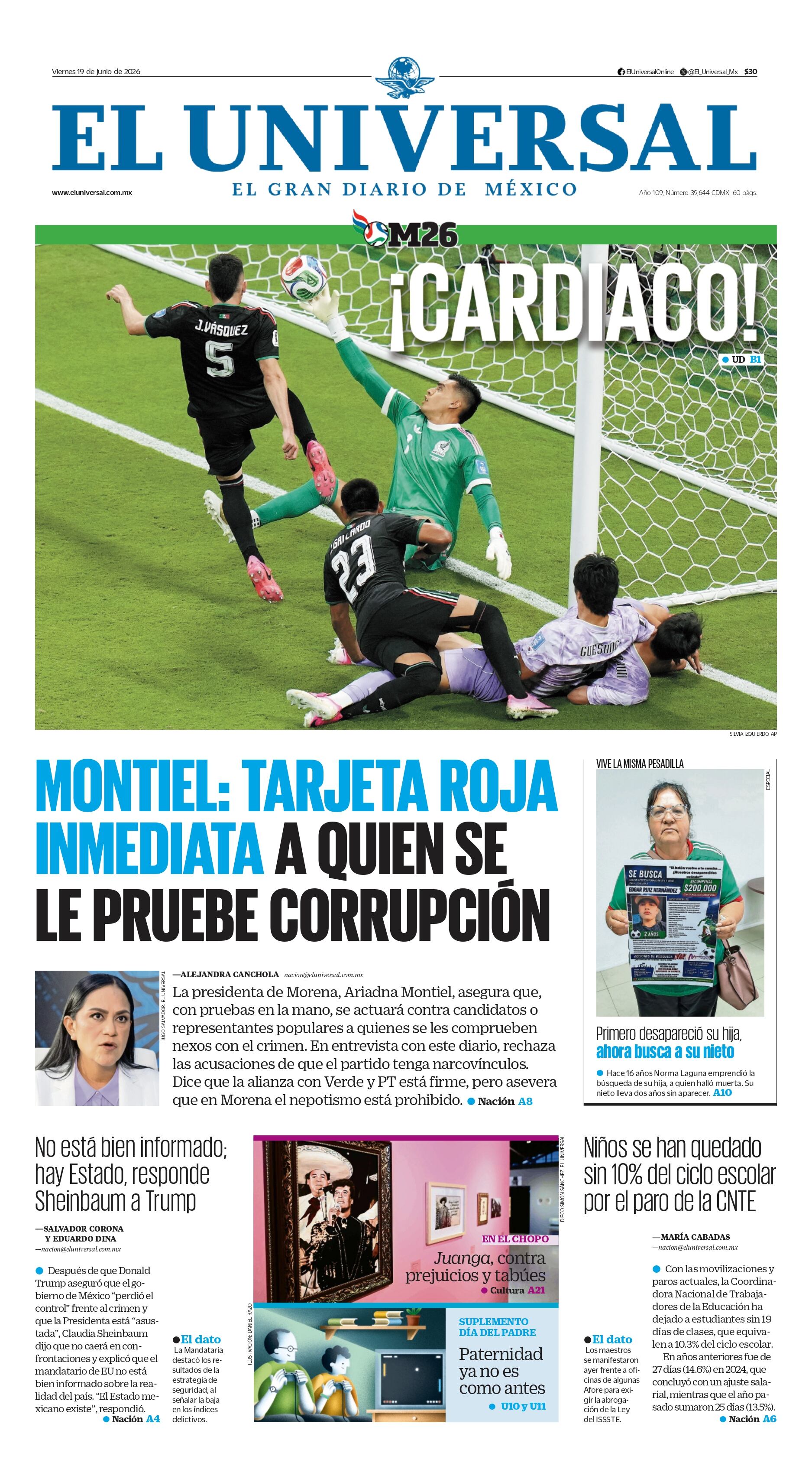 Portada impresa del 19 de junio de 2026