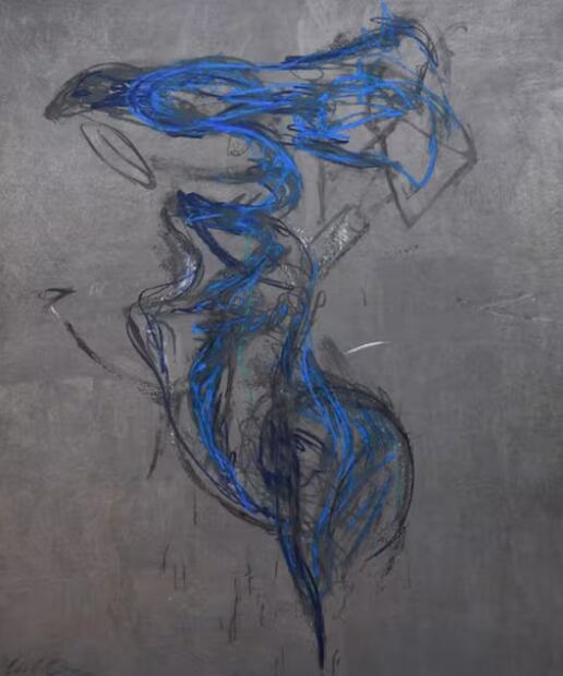 "Giganta" (2025), obra cuya Técnica es Grafito, temple de huevo y barras de óleo sobre lino. Crédito: Especial.