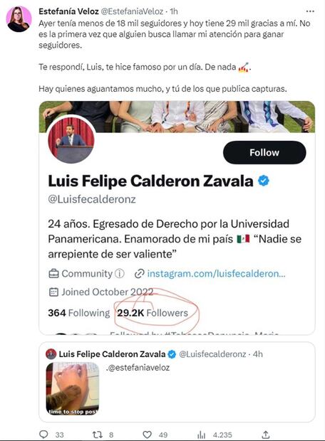 Encontronazo entre Estefanía Veloz y Luis Felipe Calderón Zavala. Foto: captura de pantalla