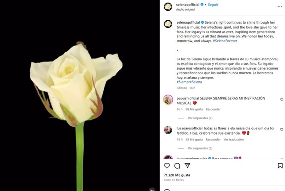 Con este mensaje la familia de Selena la recordó. Foto: Instagram.