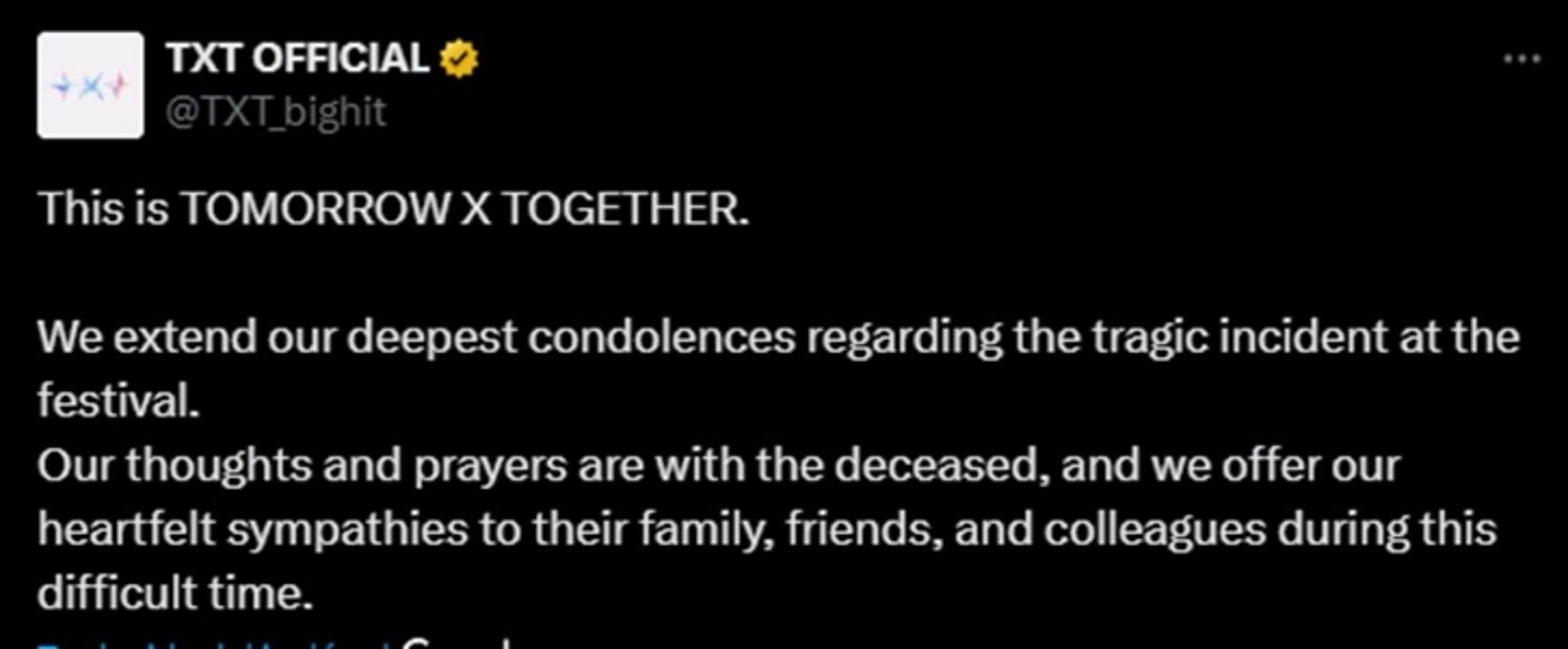 La banda publicó su sentir ante la tragedia del festival Ceremonia. Foto: Captura de Pantalla.