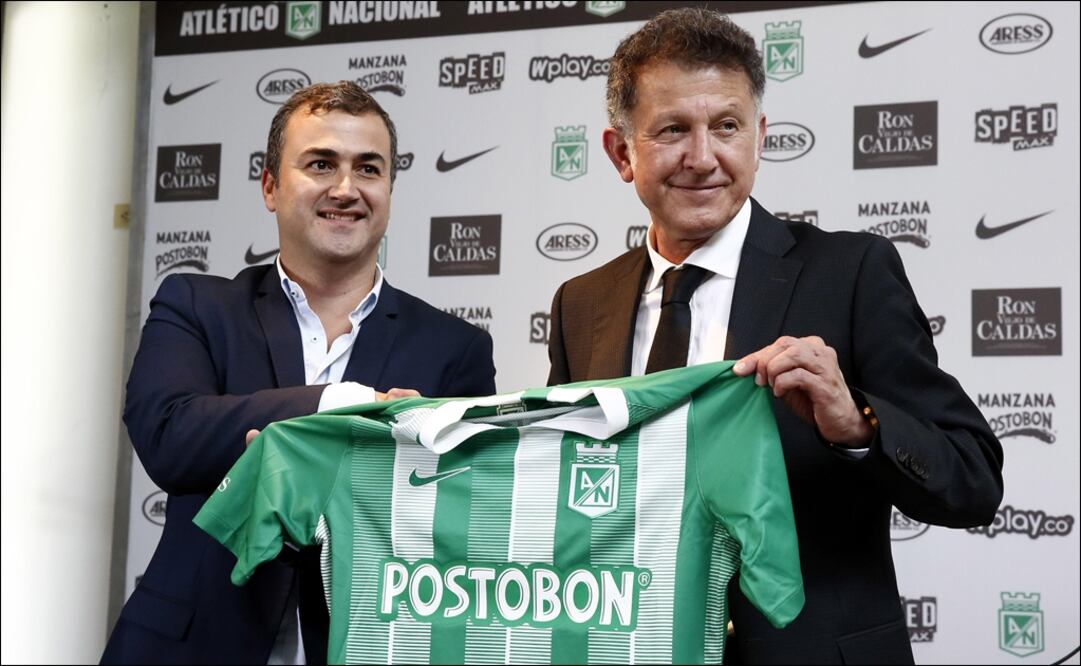 Juan David Perez, presidente del Atletico Nacional y Juan Carlos Osorio nuevo entrenador. Foto: EFE 