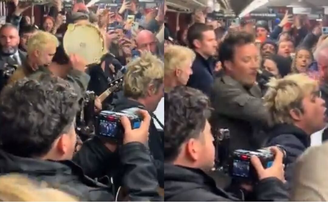 Green Day y Jimmy Fallon en el metro de Nueva York. Captura.