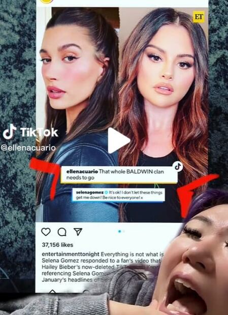 Selena Gomez reacciona a un TikTok en el que aparentemente Hailey Bieber se alegra de las críticas contra su cuerpo 