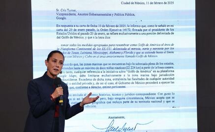 Sheinbaum muestra respuesta de Google sobre cambio de nombre al Golfo de México; procedería ante tribunales