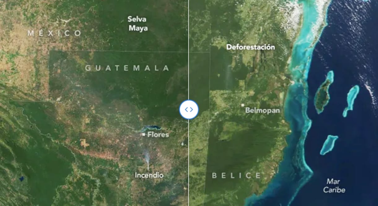 Fotografías satelital de la NASA del área que comprende a la Selva Maya.
Fotos: NASA