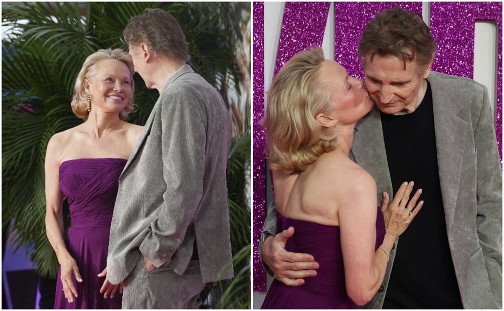 Pamela Anderson y Liam Neeson posan en la alfombra roja antes del estreno británico de "The Naked Gun" en Cineworld en Leicester Square, Londres, Gran Bretaña, el 22 de julio de 2025. Foto: EFE/EPA/NEIL HALL