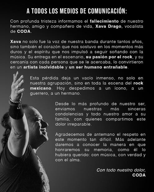 La banda Coda despide a su amigo y vocalista Xava Drago.