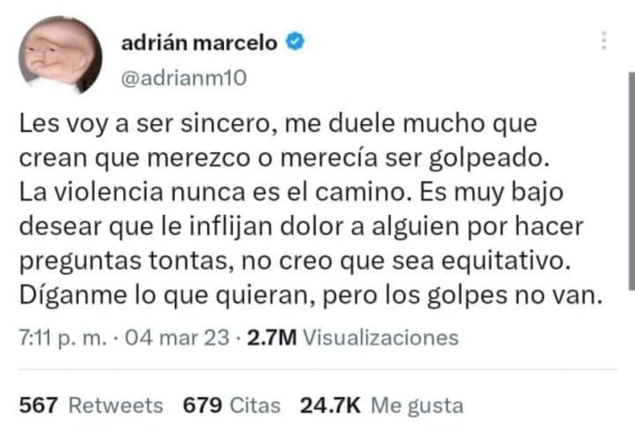 "Los golpes no van": Adrián Marcelo demandará a Chessman por golpe