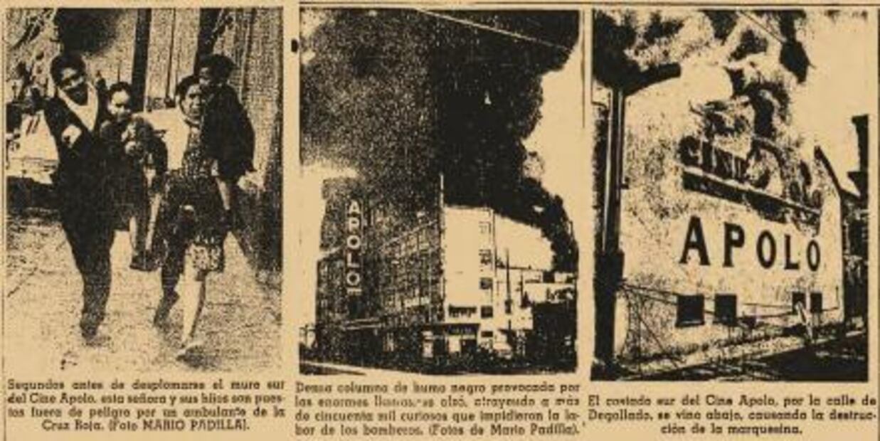 Fotografías del incendio del Cine Apolo en planas de El Universal el 05 de abril de 1968. Hemeroteca EL UNIVERSAL.
