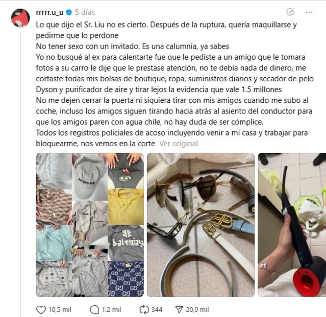 Irene Gu comparió con sus seguidores testimonios de algunas de las agresiones que vivió junto a su ex novio. Captura de pantalla