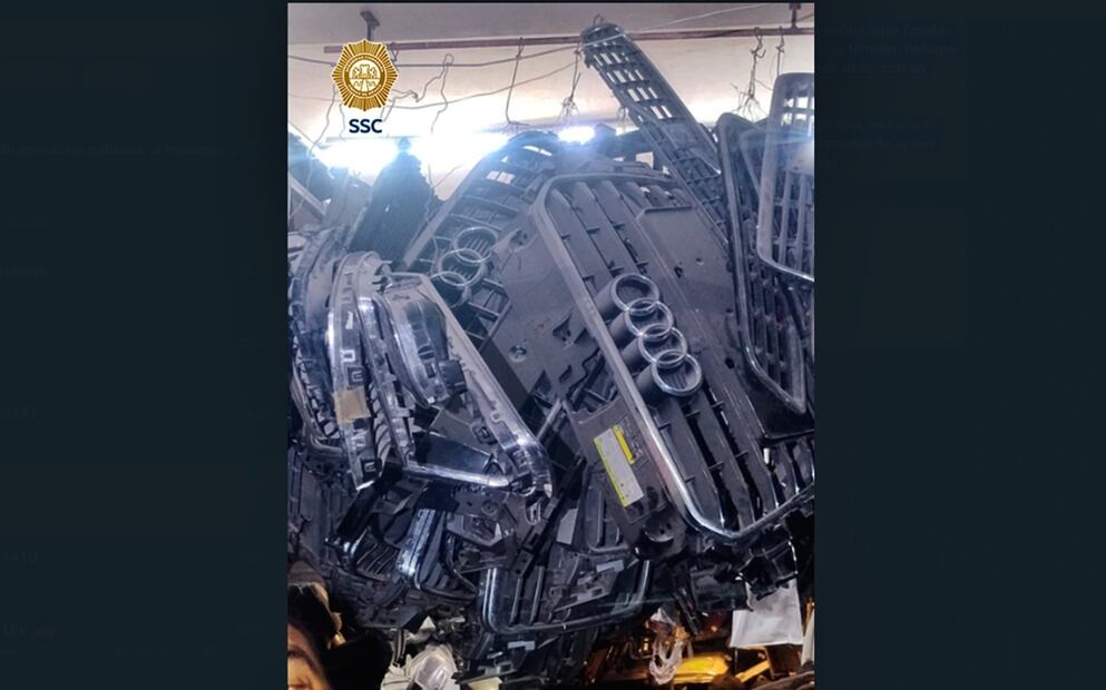 La Secretaría de Seguridad Ciudadana en coordinación con agentes de la Fiscalía General de Justicia aseguraron 15 toneladas de autopartes robadas en un local de la alcaldía Cuauhtémoc, el 29 de marzo de 2025. Foto: especial