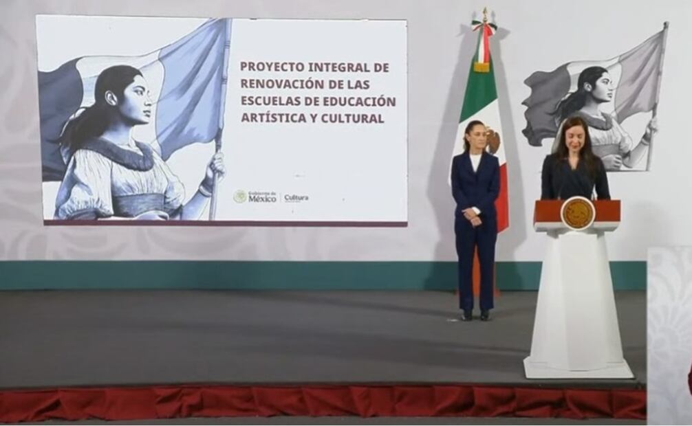 Al presentar el proyecto integral de las Escuelas de Educación Artística y Cultural, la secretaria de Cultura, Claudia Curiel de Icaza, informó que en el 2025 ya no habrá cobros en inscripción y reinscripción de las escuelas del El Instituto Nacional de Bellas Artes y Literatura (INBAL). Foto: Captura de pantalla