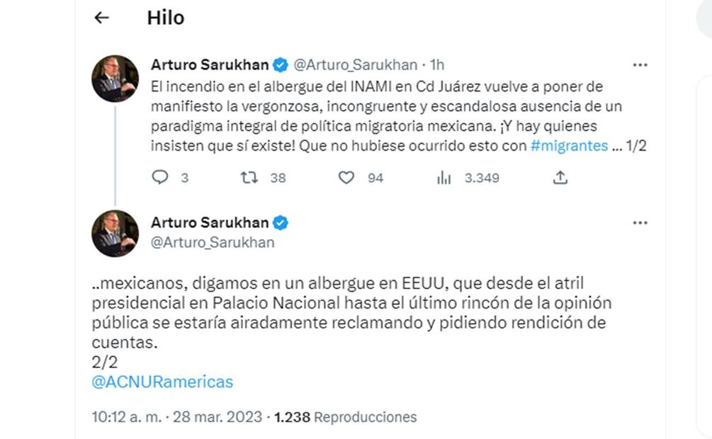 Arturo Sarukhan-incendio en estación migratoria de Ciudad Juárez. Foto: captura de pantalla Twitter