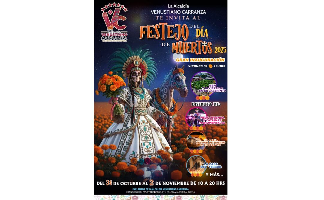 La alcaldesa de Venustiano Carranza, Evelyn Parra, anunció que del 31 de octubre al 2 de noviembre se llevarán a cabo los festejos del Día de Muertos 2025.
Foto: Especial.