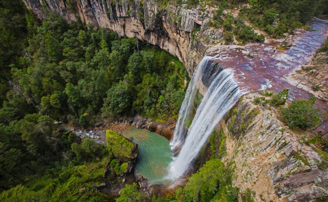 La cascada Salto del Agua Llovida, en Durango, tiene 100 metros de altura. (Foto: Sergio Tapia. El Universal)