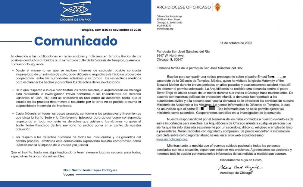 Diócesis de Tampico confirma investigación contra un sacerdote en Chicago; lo acusan de abuso sexual a un menor.
Foto: Especial.