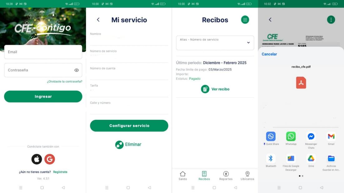 Cómo descargar recibo de la luz desde la app CFE Contigo. Foto: Captura de pantalla