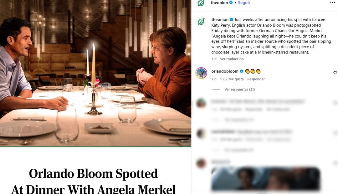 Orlando Bloom y la "supuesta" cita con Angela Merkel. Foto: Instagram.