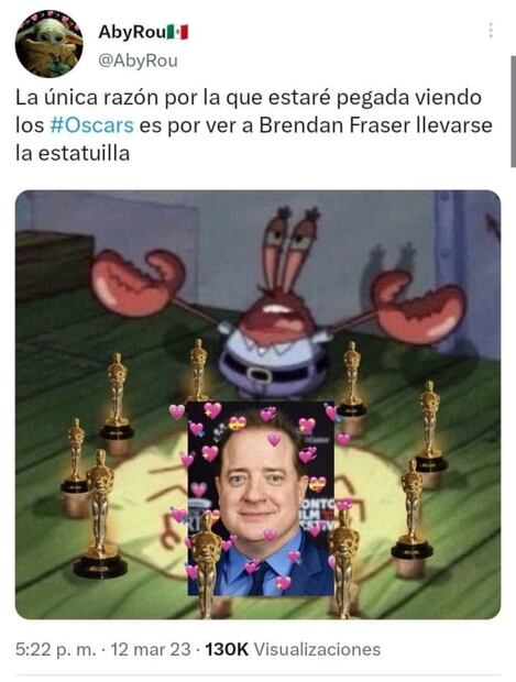 Brendan Fraser se lleva su primer Premio Oscar y se desatan los memes