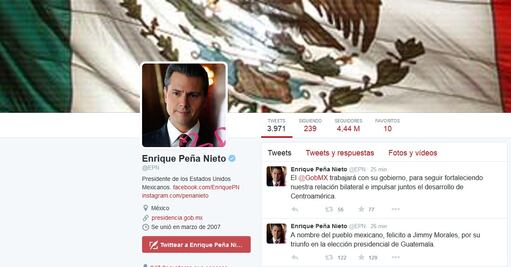 Peña Nieto felicita a Morales por triunfo en Guatemala 