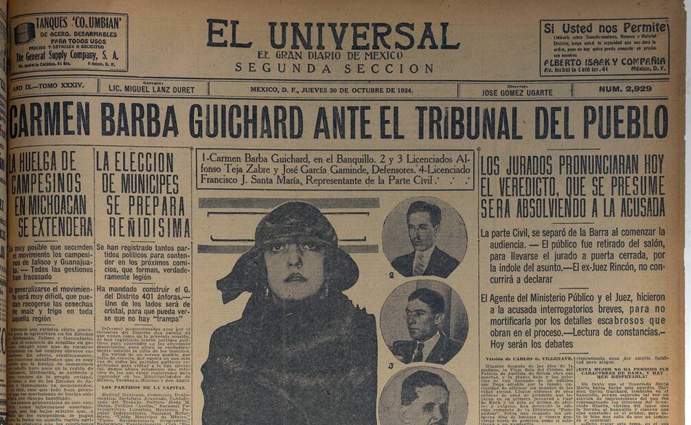 Carmen Barba Guichard, después de herir a su violador, tuvo que sobrellevar un juicio por actuar en defensa propia. Hemeroteca EL UNIVERSAL.