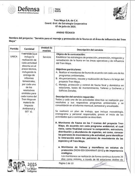 Se supervisarán los programas ambientales de cada especie que habita en los siete tramos del Tren Maya.