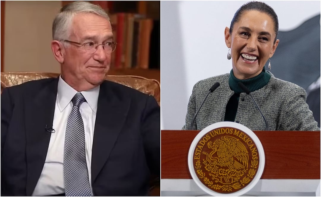 Este viernes, la presidenta Claudia Sheinbaum lanzó un guiño al empresario Ricardo Salinas Pliego. Foto: X y Hugo Salvador. EL UNIVERSAL