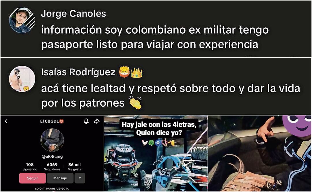 En la plataforma de TikTok hay múltiples ofertas de “jale”, así como personas que se dicen dispuestas a trabajar para el crimen organizado. Fotos: Especiales